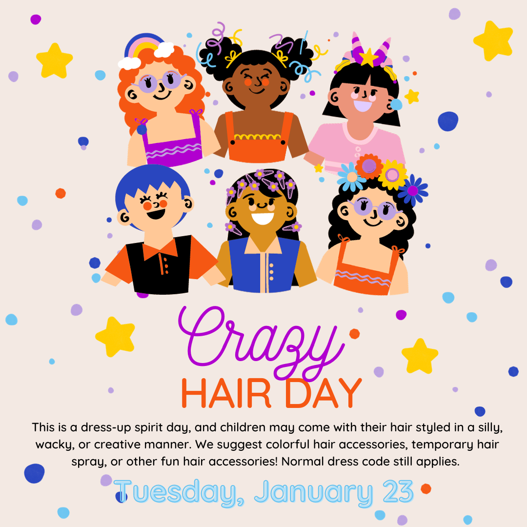 Bright Colourful Illustrated Silly Hair Day Daycare Flyer